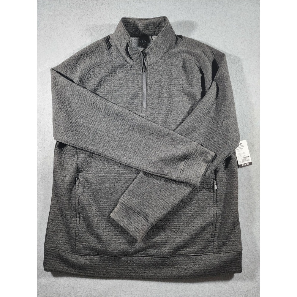 NWT FLX Men's Premium Textured Knit Quarter-Zip Men's Pullover, L, Gray